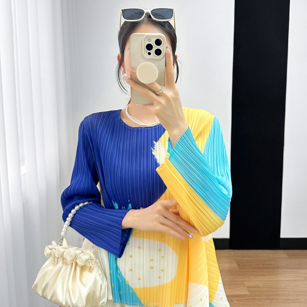 Issey Miyake Multicolor Pleat Pullover Top M